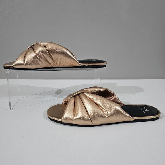 Marc Fisher LTD Olita Puffy Slide Sandal Women 8.5 Rose Gold Leather Slip On NEW - Picture 2 of 15